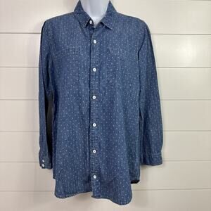 Lucky Brand Polka Dot Button Front Denim Boyfriend Shirt Medium Wash sz S